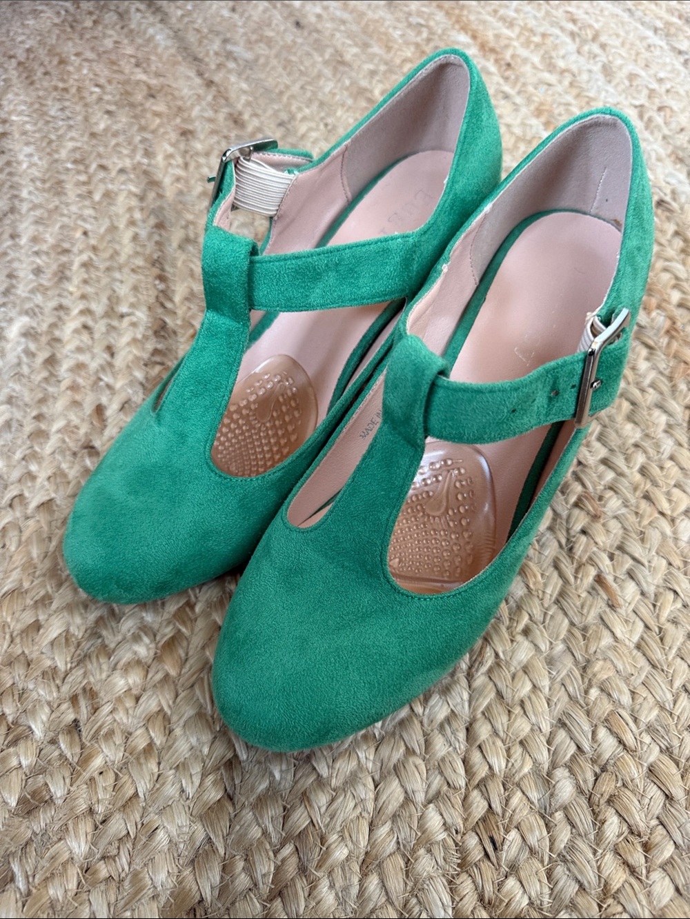EUGISY Green Suede Whimsical Mary Jane Chunky Heels Size 40